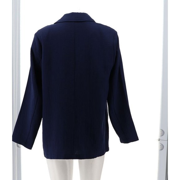 NWT JOAN RIVERS CRINKLE TEXTURE BUTTON FRONT BLAZER NAVY MEDIUM - Picture 5 of 10